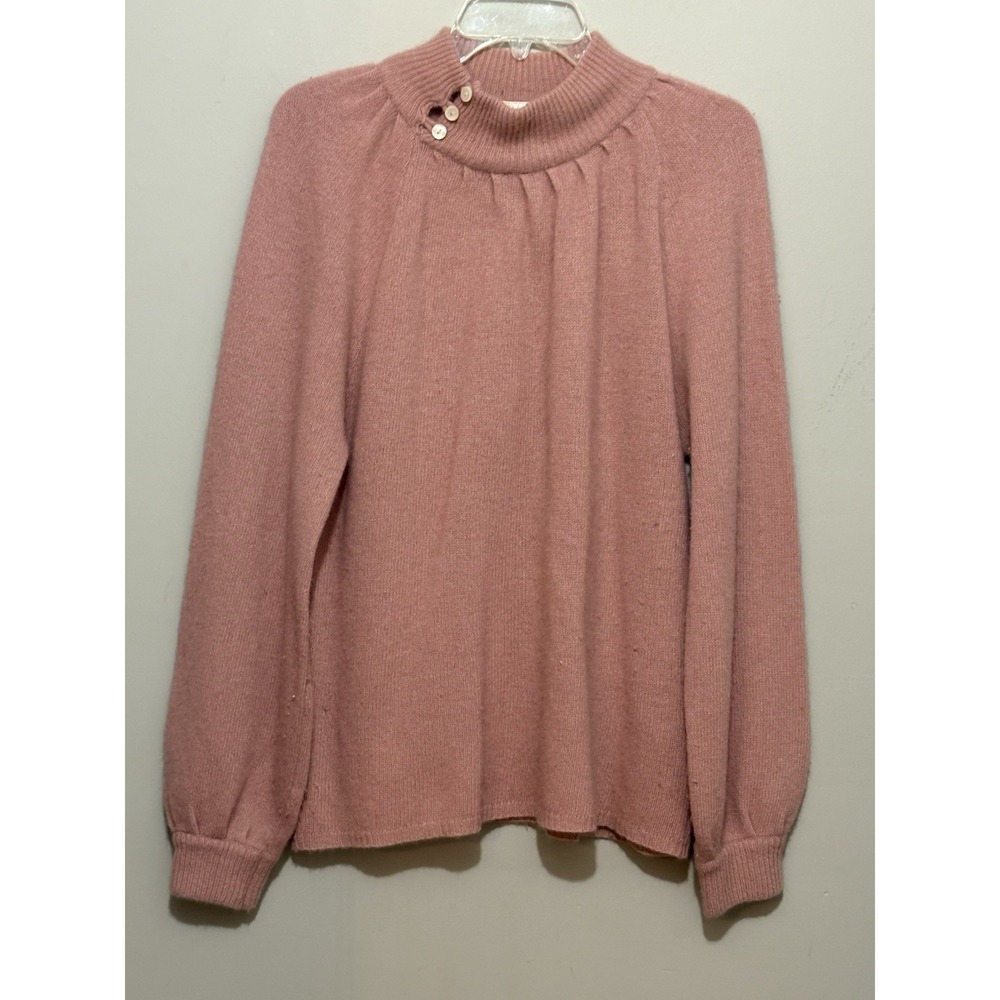 VTG Koret L Lambswool Angora Sweater Pink Mock Neck Button Shoulder Hong‎ Kong